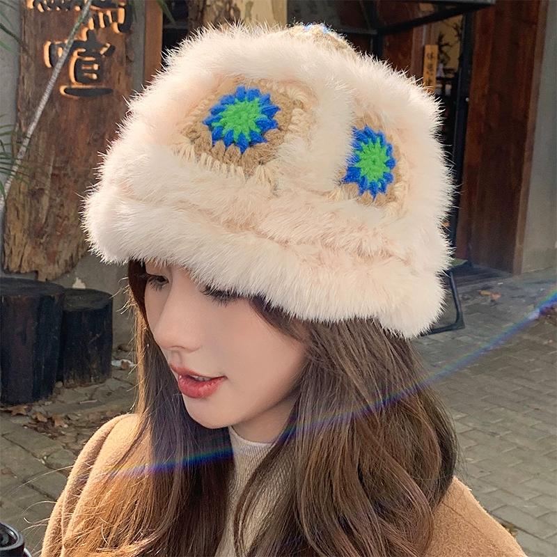 Rabbit Fur Lion Hat Autumn and Winter Atmosphere Versatile Face Small Bucket Fluffy Basin Hat Warm Plush Bucket Hat