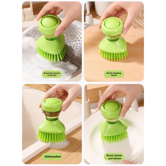 Cleaning Brush with Refillable Liquid Dispenser Soft Nylon Bristles Non-Stick Oil Removal Kitchen Brush Hand Protection Cleaning Brush