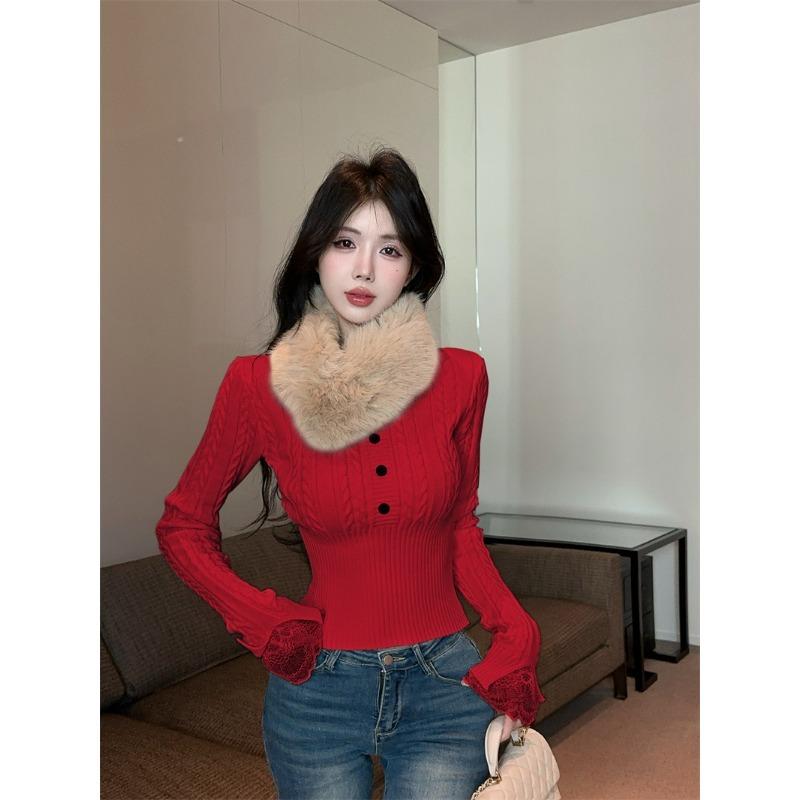 Autumn and Winter New Hot Girl Slim-fit Twist Inner Waisted Short Fashion High-end All-match Knitted Sweater for Women