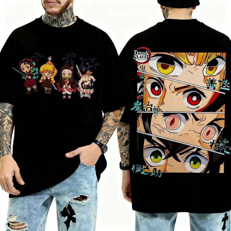 Summer Demon Slayer Anime Ninja Print T-Shirt, Loose Casual Y2K Streetwear for Daily Wear and Anime Fans T-Shirt