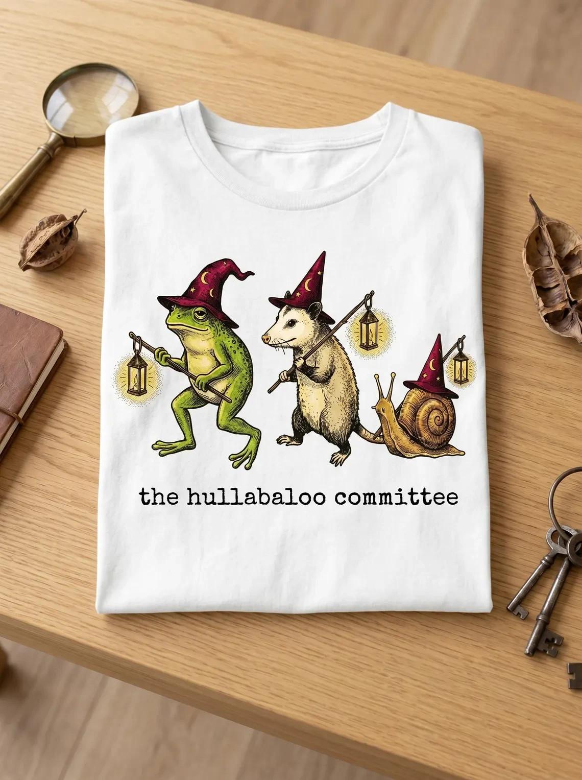 The Hullabaloo Committee Wizard Frog Opossum Snail Graphic Tshirt Back to School XXL