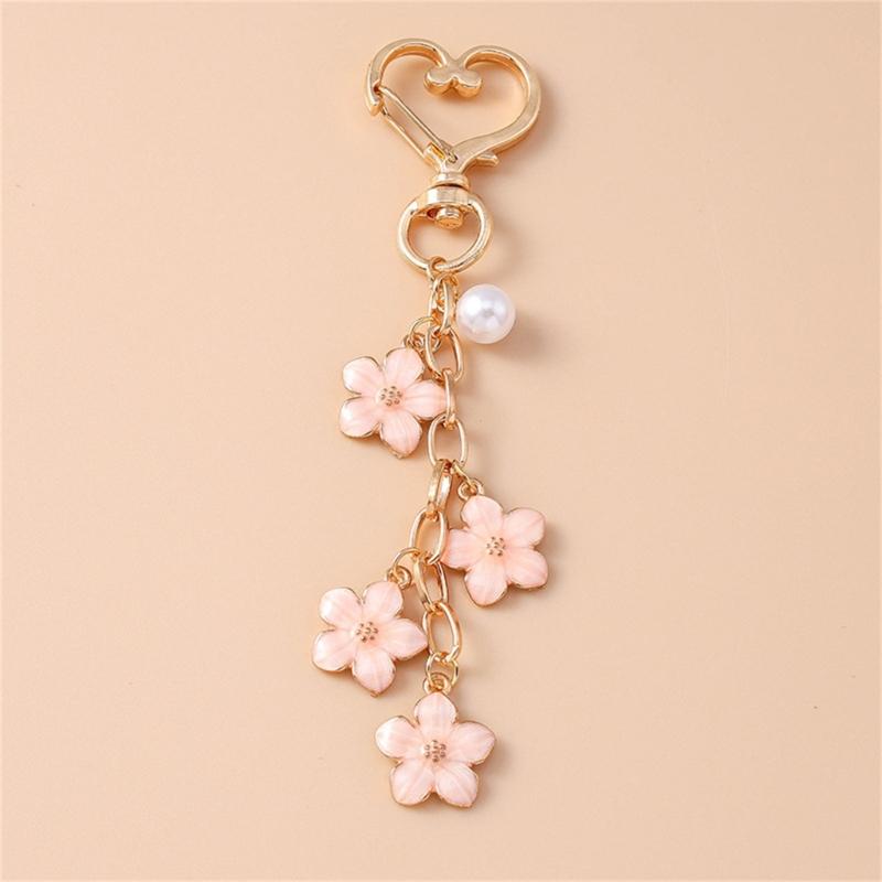 Elegant Pearls And Cherry Blossom Handbag Bag Charm With Heart Clasp Bags Pendant Keyring Decors For Fashionable Women