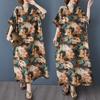 Women's Vintage Long Dress with Cotton and Linen Patterns