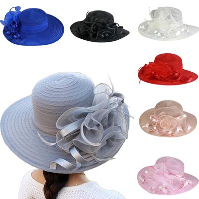 Dámsky organza kostol Fascinator Svadobný čajový večierok Svadobný klobúk Veľký okraj umývadla Cap