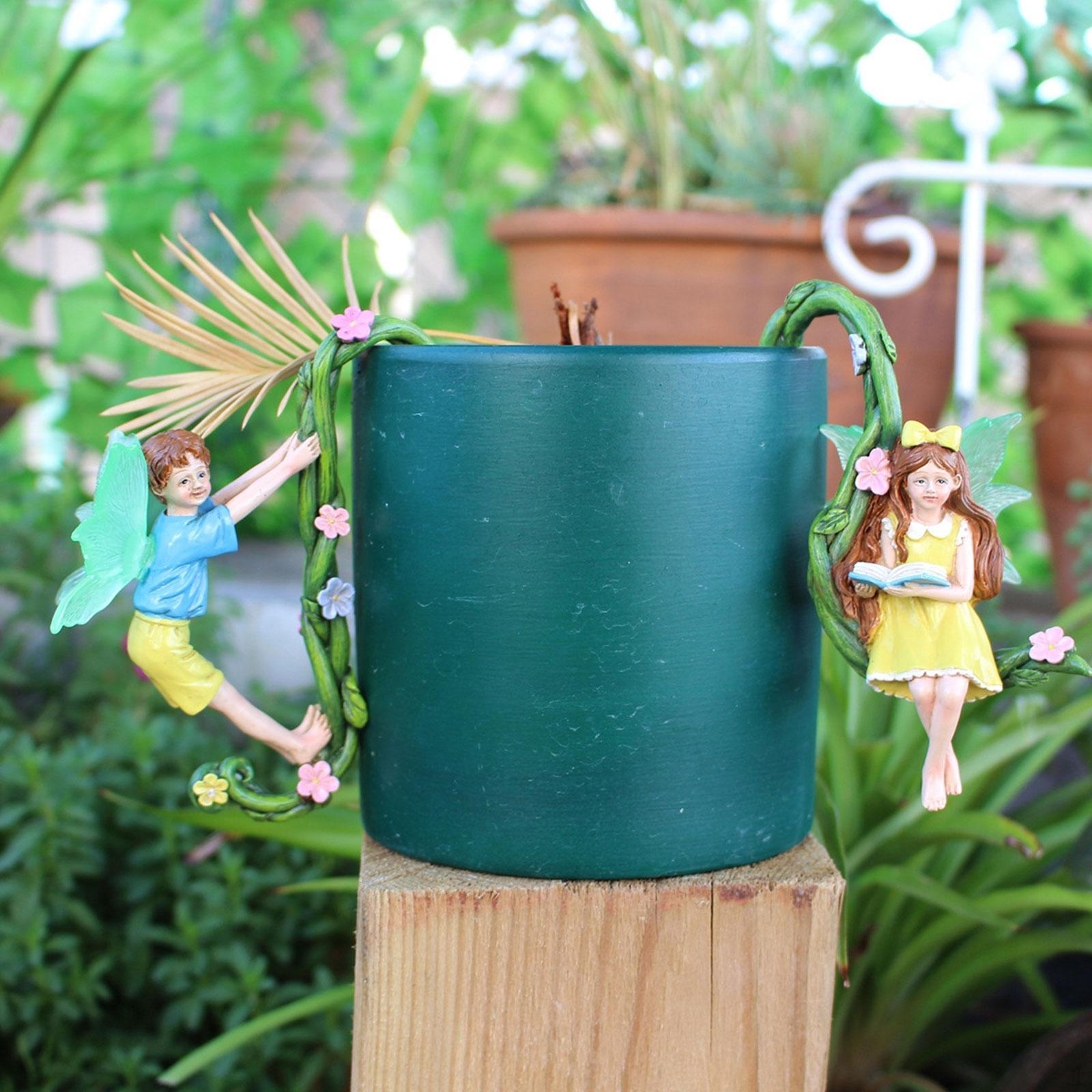 2x Обниматели цветочных горшков с феями Миниатюрные фигурки фей Стол Патио Веранда Двор Бонсай Подвесные