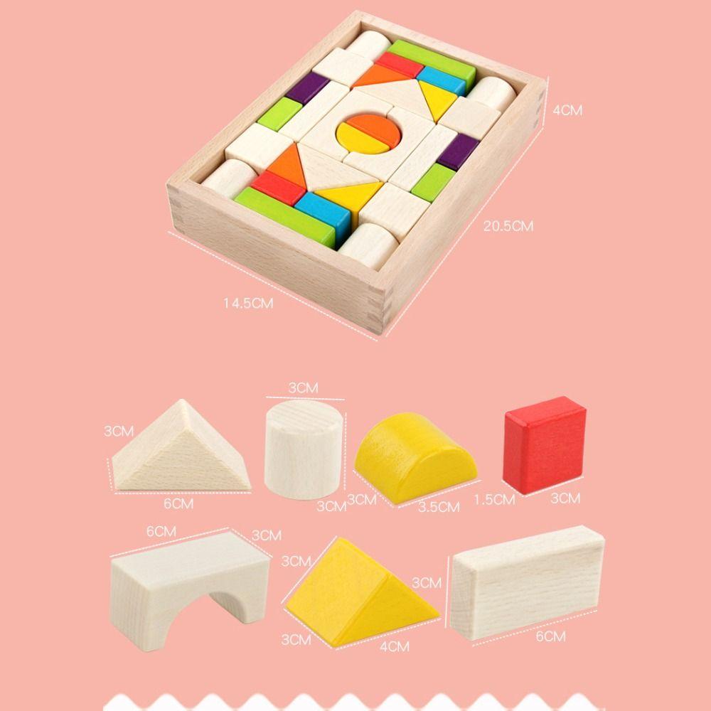 A Set Smooth Edges Wooden Block Set Safe Material Shape Recognition Toy  Young Children