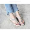 Women's Rhinestone Flower Thong Sandals Elastic Ankle Strap Comfort Flat Sandals