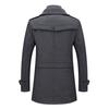 Men Woolen Coat Double Stand Collar Long Sleeve Single-Breasted Solid Color Jacket with Pockets Autumn Winter Mid-length Outwear