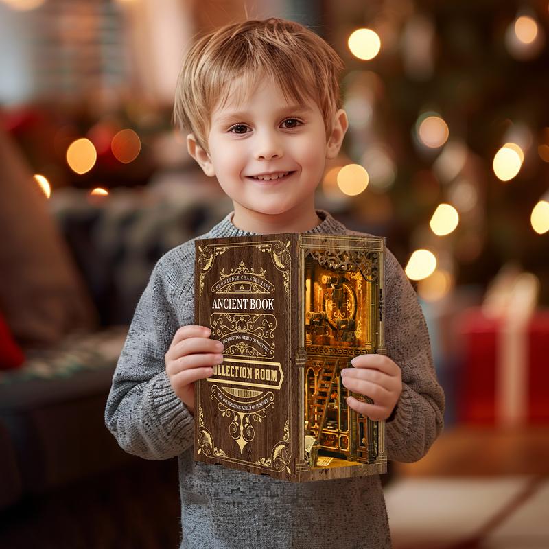 DIY Wooden Book Nook Insert Kit Doll Houses Building Toys Bookends Bookshelf Decor DollHouses Toys For Kids Xmas Gifts