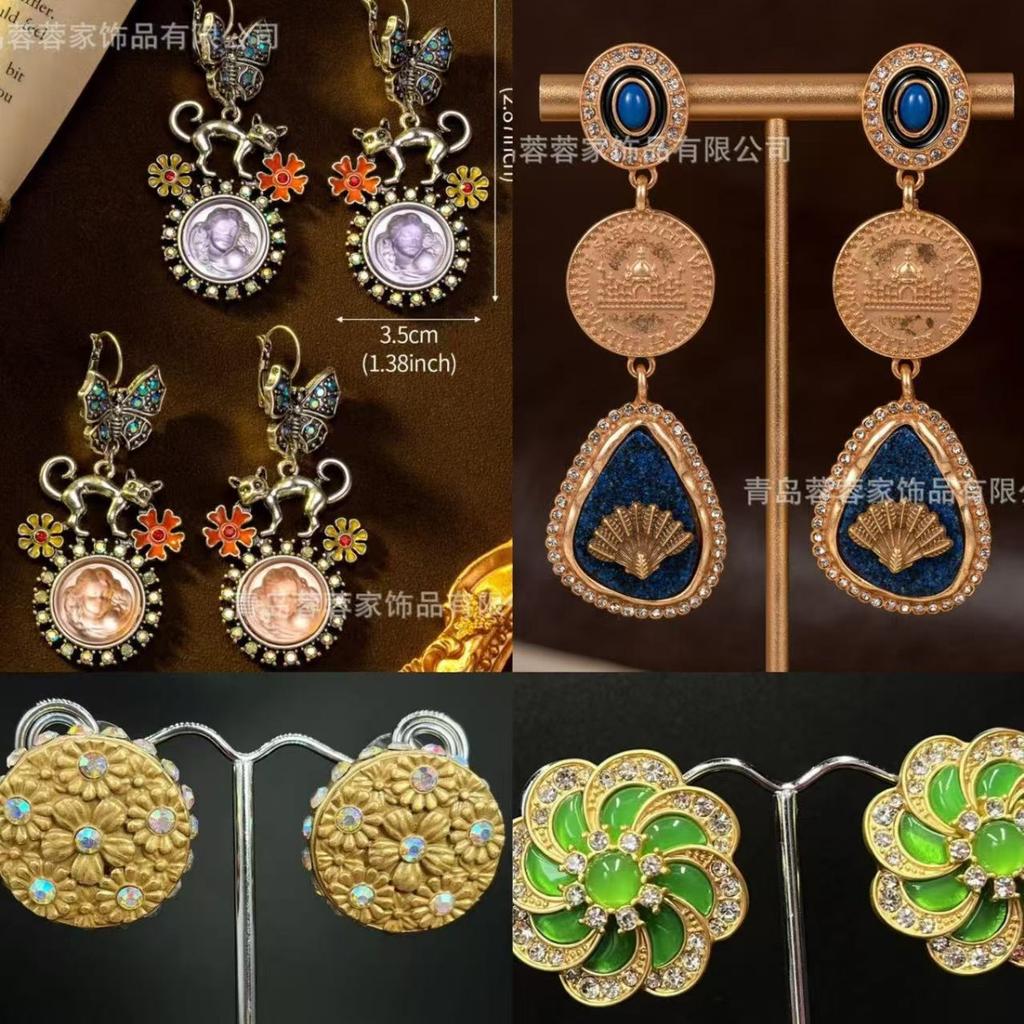 Medieval Earrings Vintage Court Style Drop Glaze Enamel Color Camellia Stud Earrings Plated 24k Gold