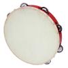 8 Inch Hand Tambourine with Metal Single Row 6pcs Metal Cymbals Jingles Sheepskin Drum Skin Wooden Tambourines