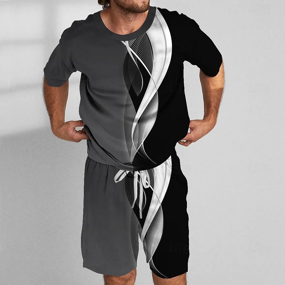 

Men s Tees sets Summer Tops Short Sleeve Short Pants Crew Neck Sport Casual Outdoor Vacation Sport 3D Print Summer S
