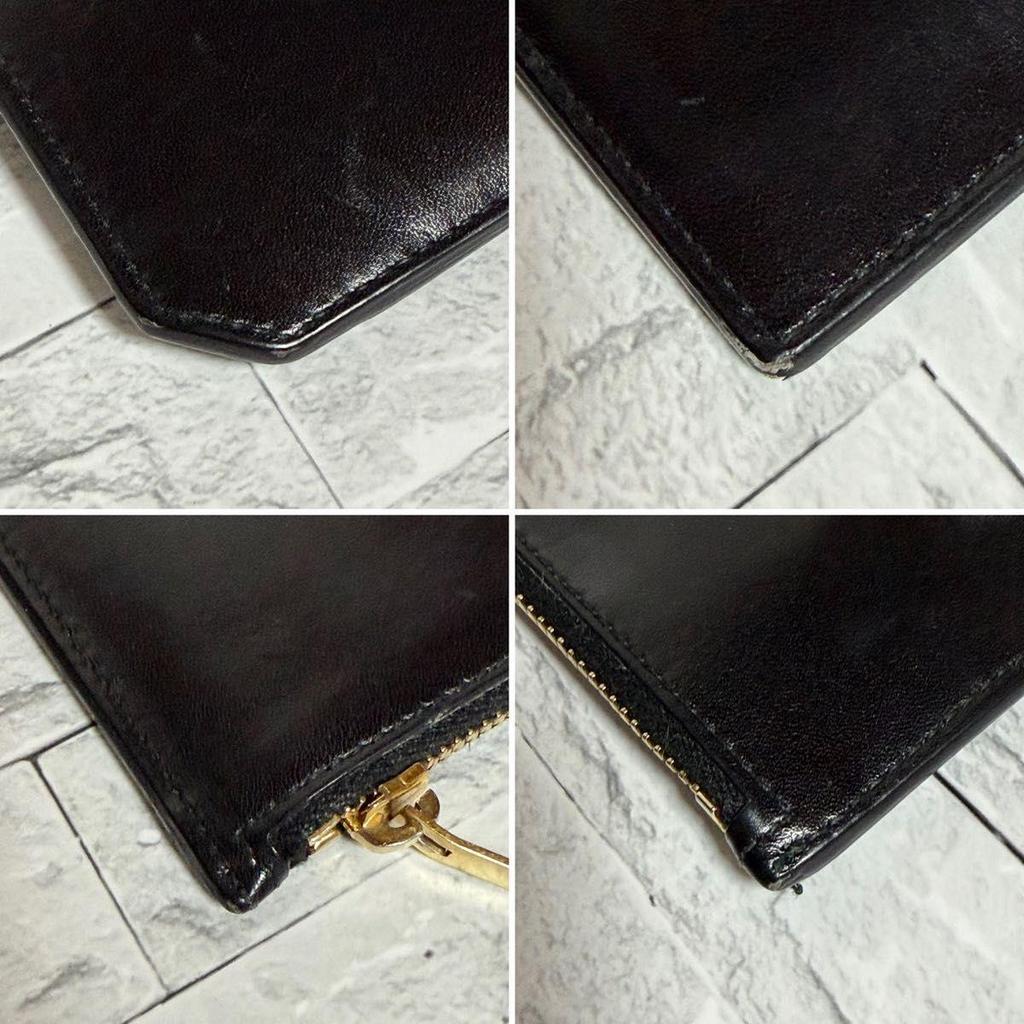 Used SAINT LAURENT PARIS Card Case Black Gold Hardware Leather Fragment Case Tag
