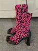 Fashion Leopard Print Cow Print Knitting Ankle Boots 2025 New Five Finger Toe Fashion Novel Women Boots Elastic Mesh Cloth Socks Boots