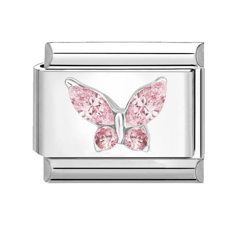 Zircone Brillante Farfalla Fiocco Cuore Link Charm Italiani Adatti per Bracciale in Acciaio Inossidabile da 9mm Gioielli da Donna Fai da Te Creazione Regali