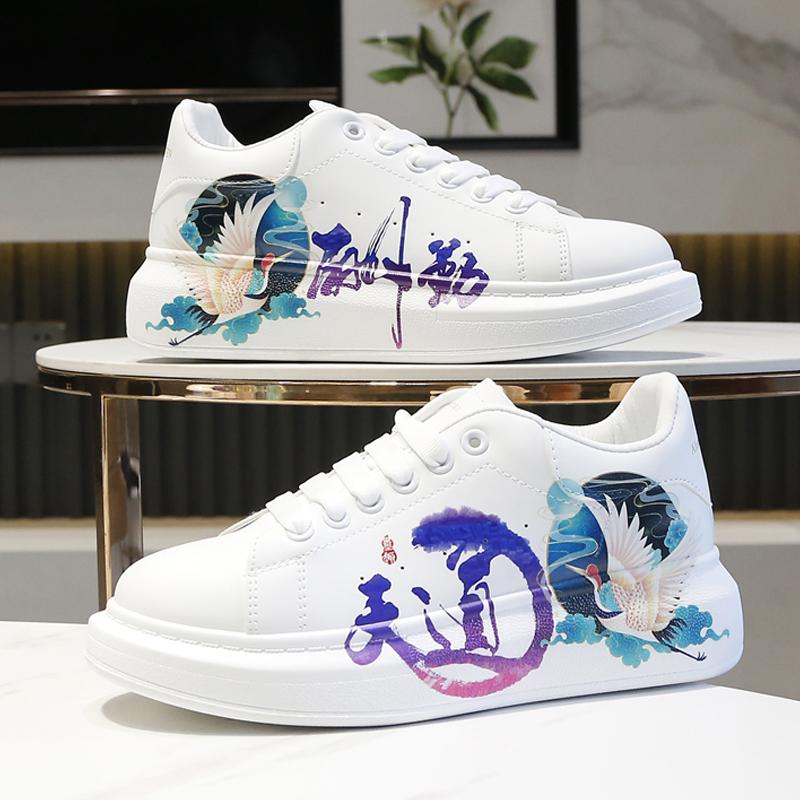 INS Pánské běžecké boty Prodyšné boty na jogging a chůzi Luxusní tenisky pro ženy Čínský styl Cosplay Bílé ležérní boty Obuv