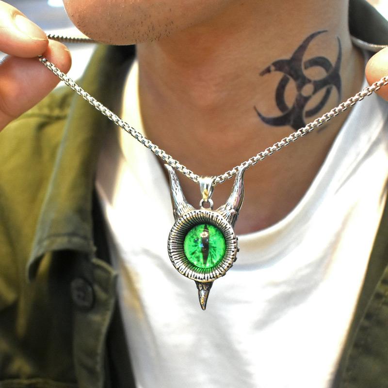 Vintage Lucifer Satan Stainless Steel Necklace Pendant Men Gothic Satan Demon Eye Pendant Punk Hip Hop Pagan Jewelry