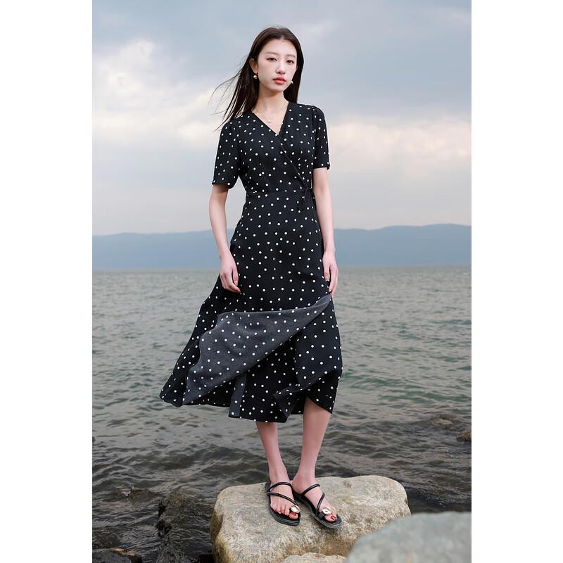 

Sancai Women s Plus Size French Retro Polka Dot V-Neck Dress XL (170/96B)