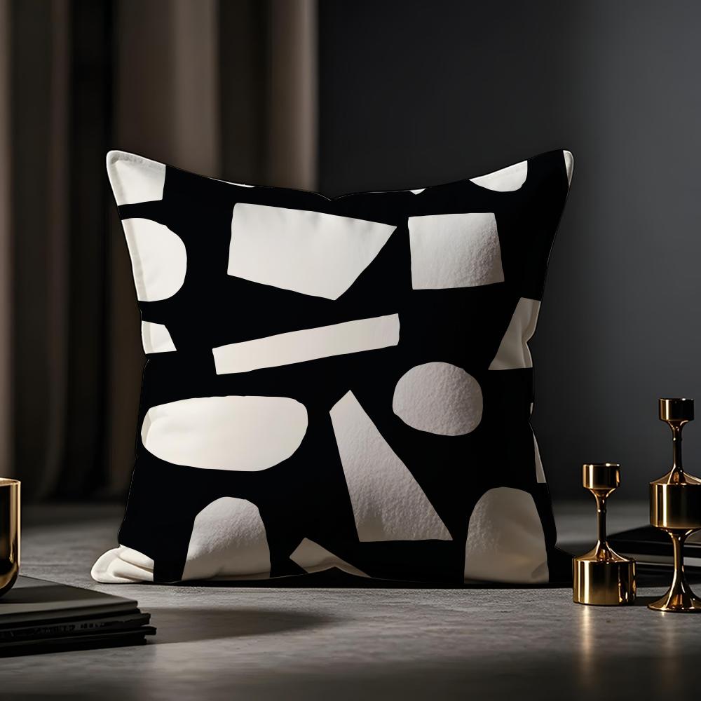 Black And White Abstract Style Cushion Cover Anti-dustmite Pillowcase Invisible Zipper Silky Short Plush Sofa Cushion Cover