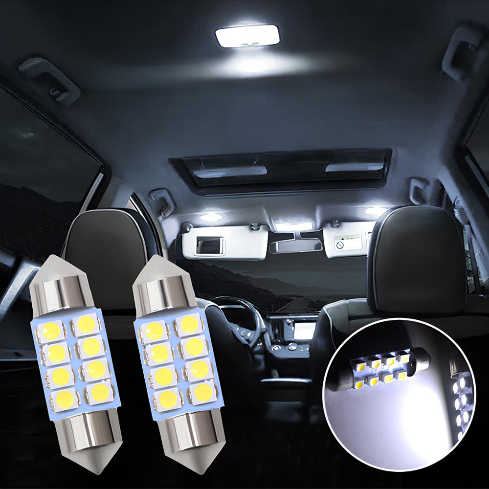 2pcs Interior Reading Light T10 31mm 39mm 41mm DC12V White 8SMD Door Dual Pointed Tail Trunk Lamp Dome Cars Waterproof Fog