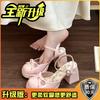 Summer new fashion evening breeze fairy wearing thick heels high heels bow comfortable versatile Mary Jane single shoes