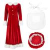 LYRIA New Christmas Adult Plush Edge Dress Women's Holiday Party Costume Santa Claus Cosplay Hat Apron Set Performance Costume