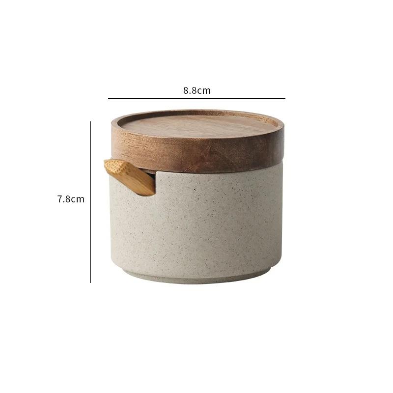 

JUSTINLAU Japanese Ceramic Seasoning Jar Spice Container Bamboo Lid Spoon Household Oil Pot Seasoning Bottle Tray Kitchen Tool