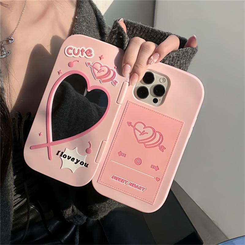 Funda de silicona rosa fucsia con forma de concha, con espejo de amor, para iPhone 16 15 Pro 14 13 Pro Max 15, funda suave a prueba de golpes, regalo para chica