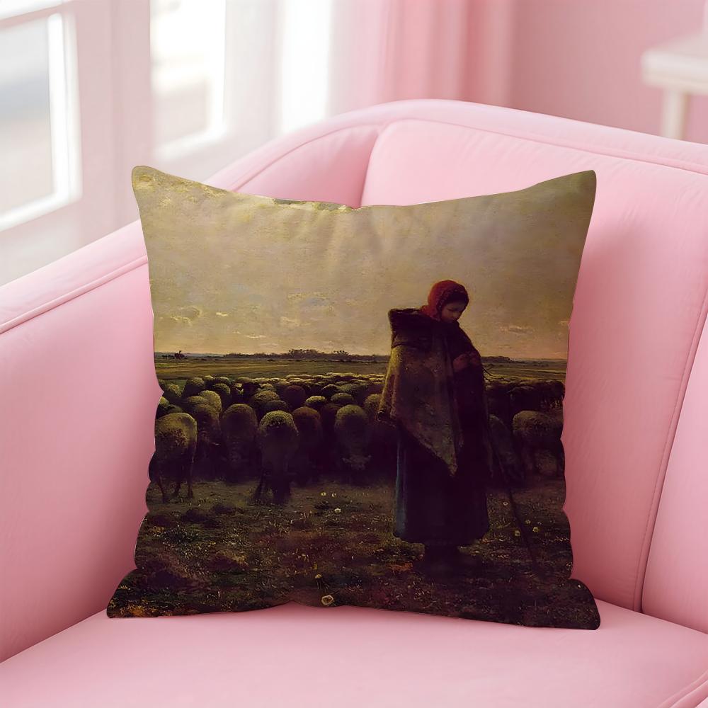 JJeanFrancois Millet ART Cushion Cover Pillow Case Ultra Soft Skin Friendly Fabric Cloud Like Comfort Concealed Zipper