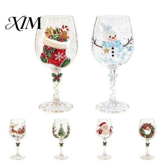 Schneemannmusterkelch Weihnachts-Stielweinglas, Schneemann/Weihnachtsmannkranz/Elch/Weihnachtsbaum Handbemalt, Elegantes Trinkglas Kreatives Stielglas für