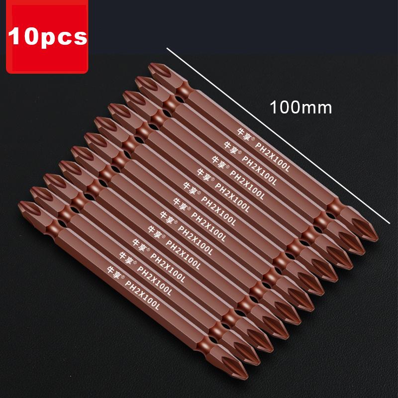 50mm-150mm Magnetic Impact Double Head Cross Screw Drill Bit Set Handheld Screw Disassembly and Assembly Power Tool 10 Piece Set