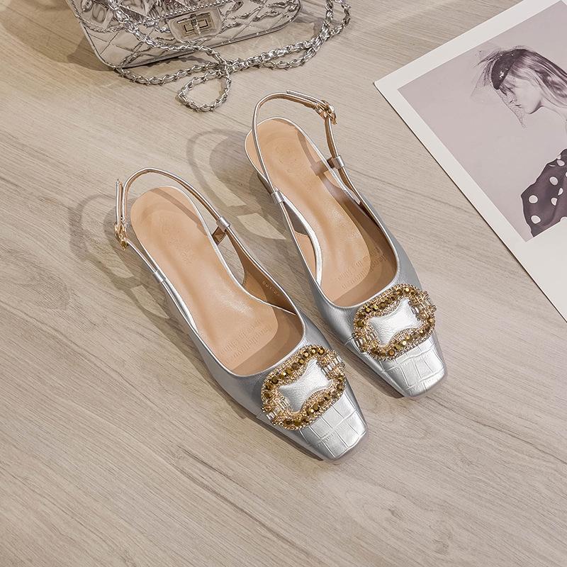 

Baotou sandals women s summer thick heel 2025 new square head empty single shoes French one-word buckle with red high heels 40 срібний