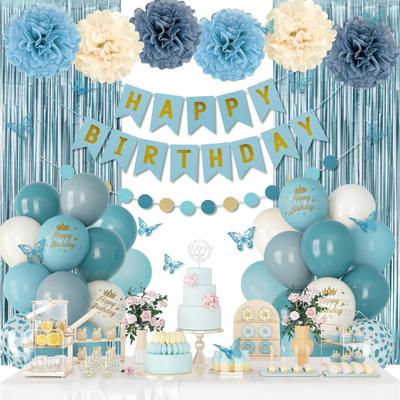 Birthday Party Decorations Rain Curtain Background Flag Cake Power Strip Paper Flower Ball Aluminum Film Balloon Set