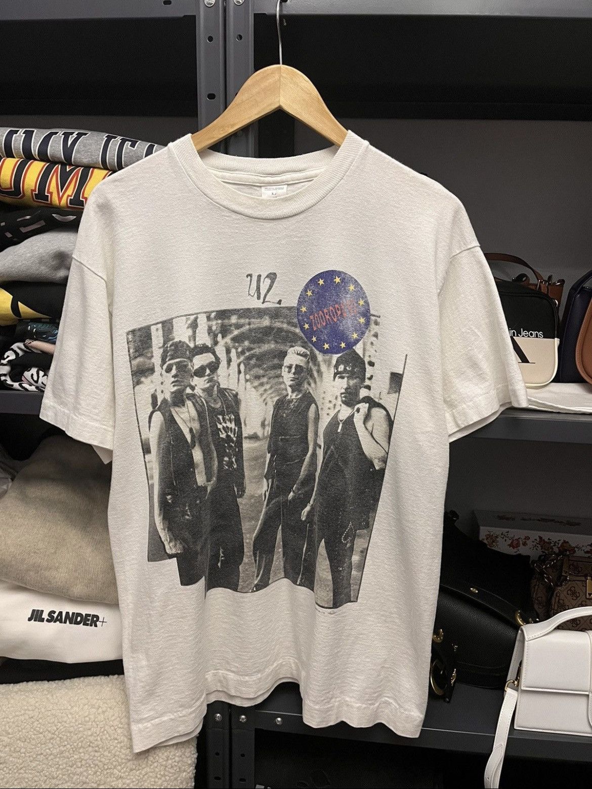 Remake 1993 U2 white band T-shirt Heavy cotton tee Unisex vtg NH8557 S