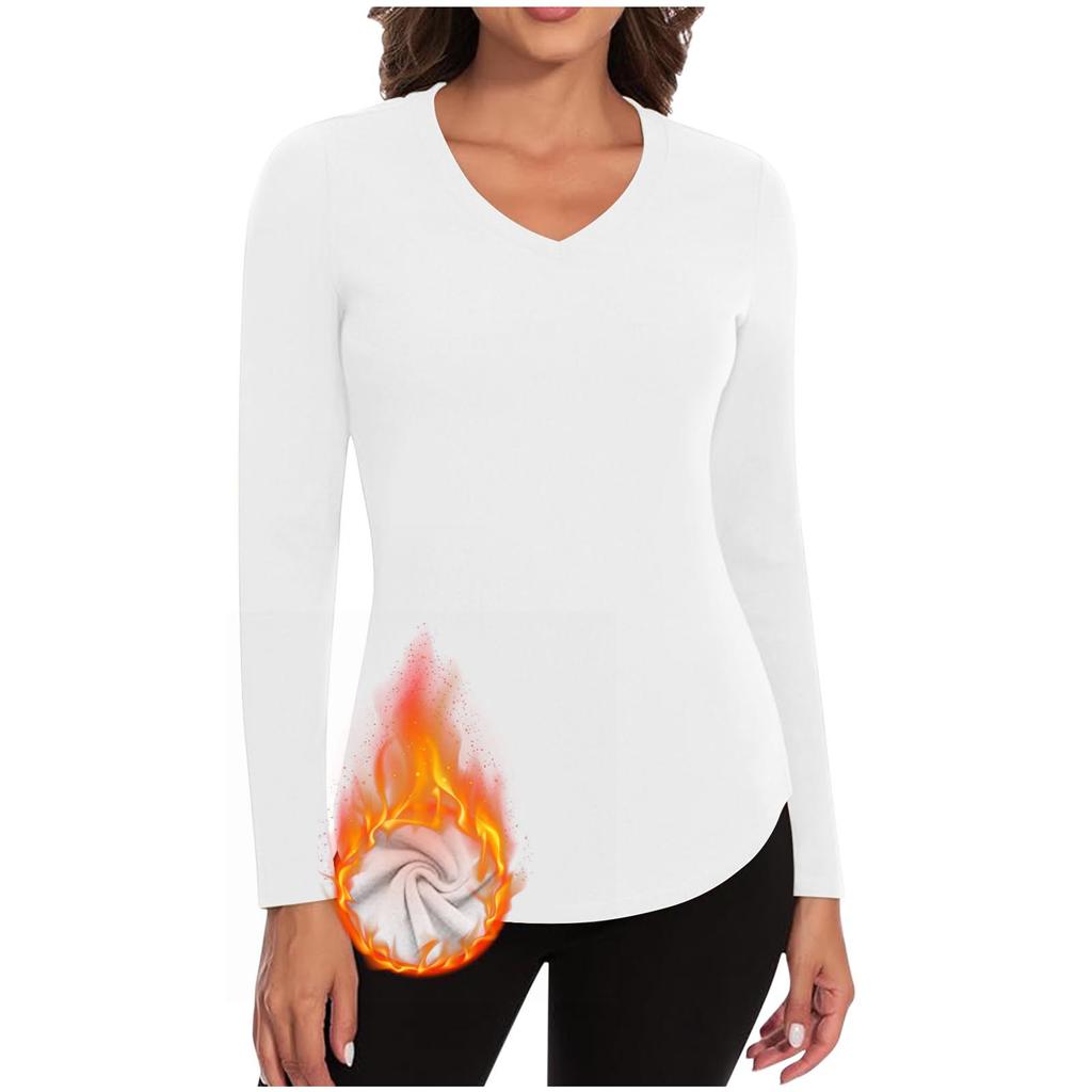 Women's Fashionable Casual Long-Sleeved Knit Top With Fleece , V-Neck, Solid Color, Slim Fit, Stretch Top