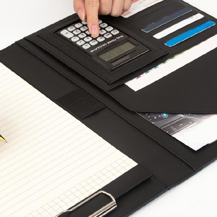 PU Leather Conference Folder with Clipboard Multiple Pocket Card Pocket Pen Slot Clipboard Business Document File Folder