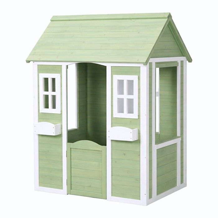 Maisonnette enfant - GINGER HOME - Bois massif - Vert et blanc - Extérieur 107 x 90 x 144 cm