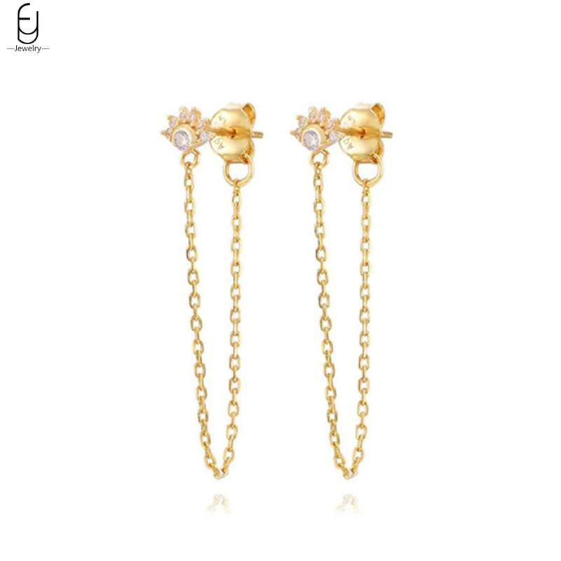 925 Silver Needle Luxury Long Chain Tassel Crystal Stud Earrings For Women Exquisite Pendant Gold Earrings Fine Jewelry