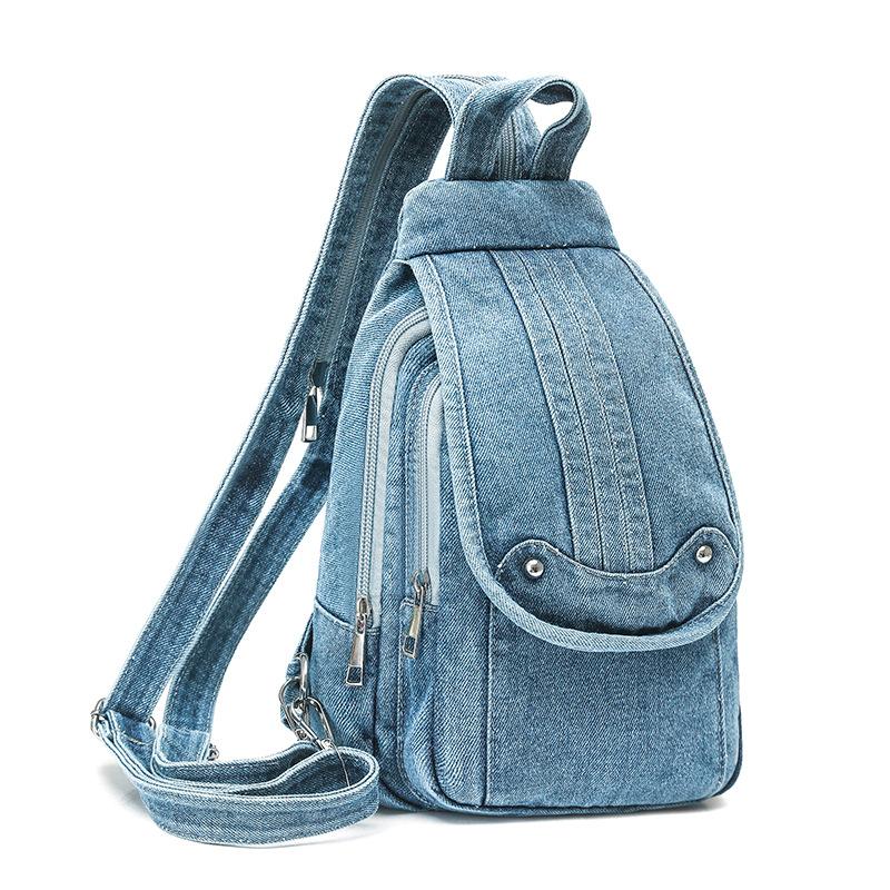 Vintage Denim Bag Multi-functional Chest Bag Women Backpack