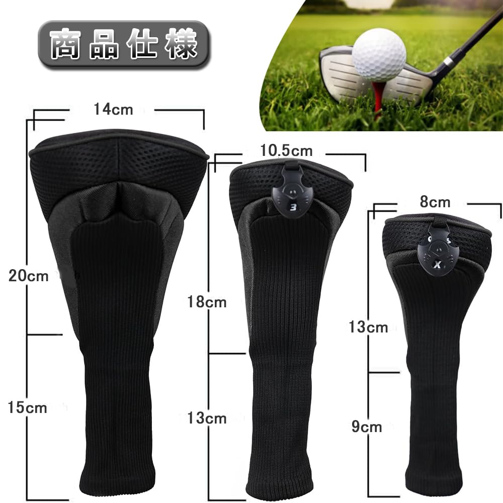 KALOLINNA Golf Head Cover Set of 3 Utility Stylish Fairway Wood Protective Case Golf Durable Replaceable Number Tag Included Black