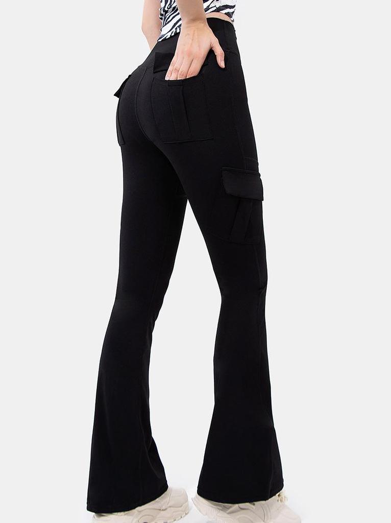 European & American High-Waisted Wide-Leg Cargo Yoga Pants - Flare & Hip-Lifting Design
