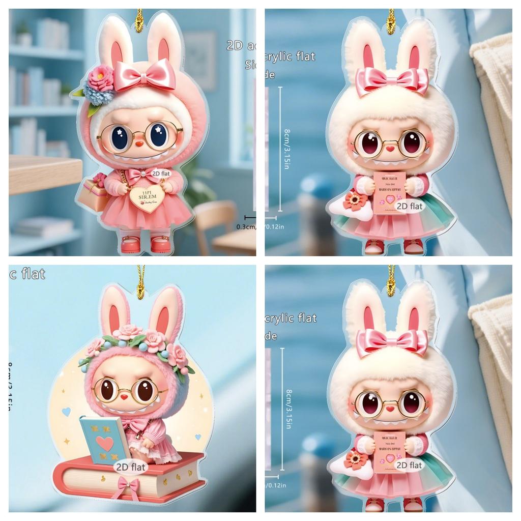 Çok Satan 3 adet Sevimli Çizgi Film Pembe LABUBU İnsansı Bebek 2D Akrilik Yaratıcı Anahtarlık Kolye Çanta Aksesuarları