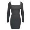 2024 European & American Women's Long-Sleeve Square Neck Puff Sleeve Slim Dress