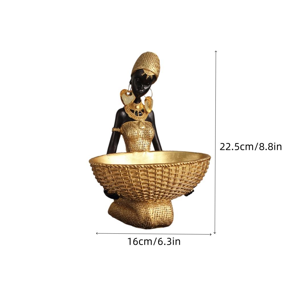 Африканская tribal art Статуэтка из смолы с поддоном для хранения Золото Черный Фигурка для прихожей, консольного столика или декора современной гостиной