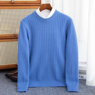 Men's Thickened Jacquard Knit Round Neck Cashmere Sweater - Loose Casual Fit, Autumn/Winter