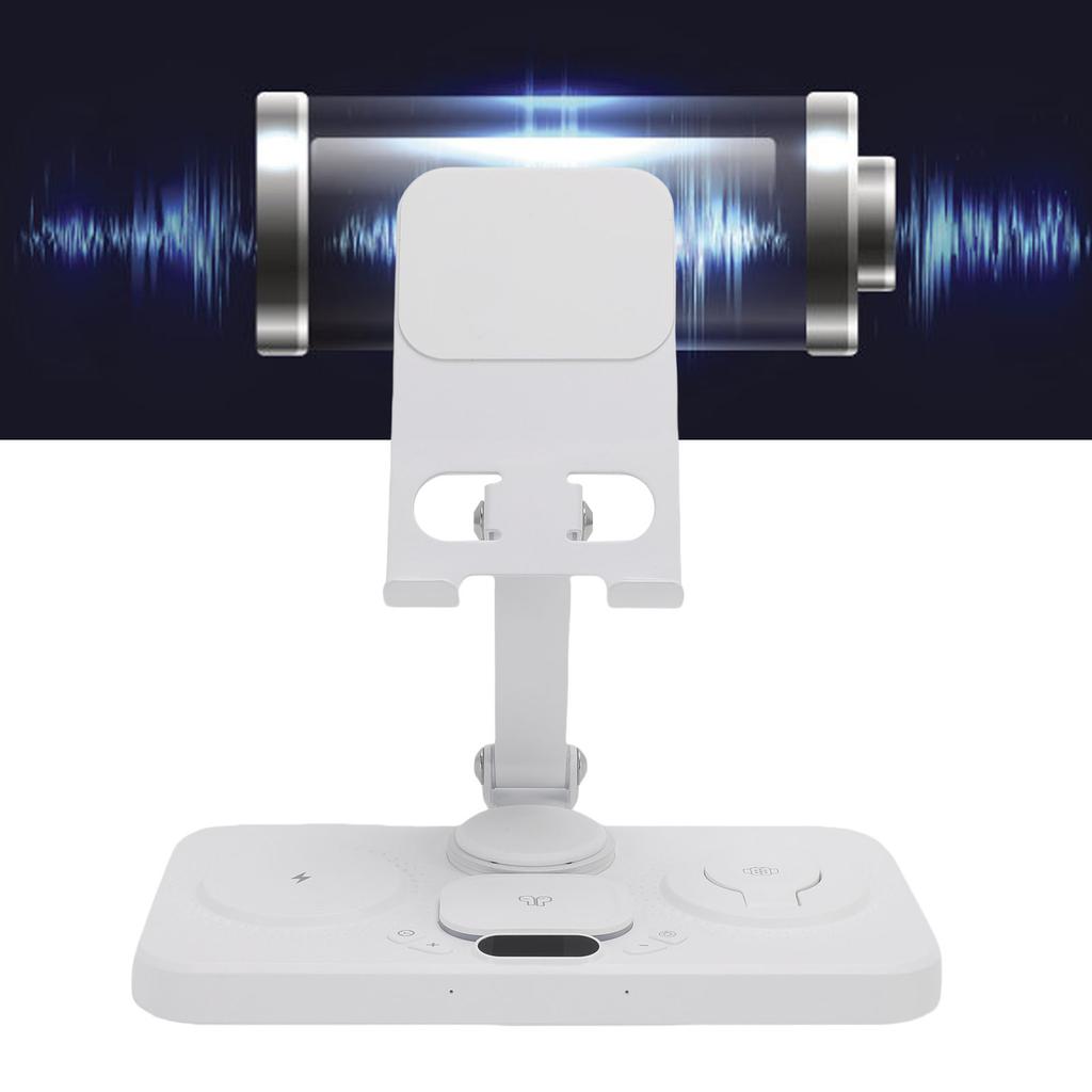 6 In 1 Wireless   for   Device with Alarm Clock and 6 Color Ambient Light 15W Foldable Wired Charging Station