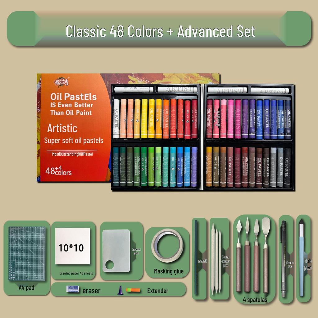 48-Color Super Soft Oil Pastels Set with Scraper - Child's Painting Kit