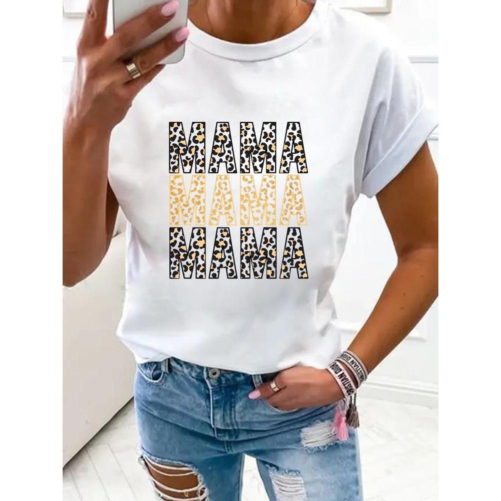 Women Flower Mom Mama 90s Trend Fashion Clothes Print T Shirt Clothing Summer Basic Top Short Sleeve Tee Graphic T-shirts