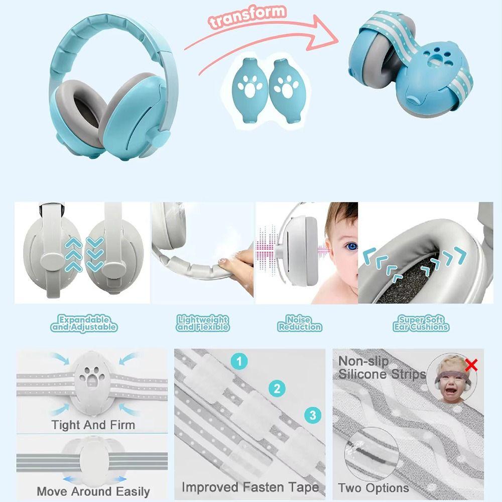 Adjustable Band 2-in-1 Baby Ear Muffs Convertible Design Toddler Noise Reduction Earmuffs  Infant
