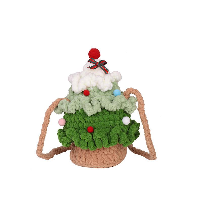 Christmas Tree Knitted Shoulder Bag With Phone Pocket For Holiday Style